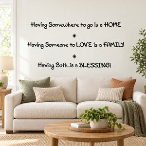 Wall decal with motivational quote in black lettering on light wall