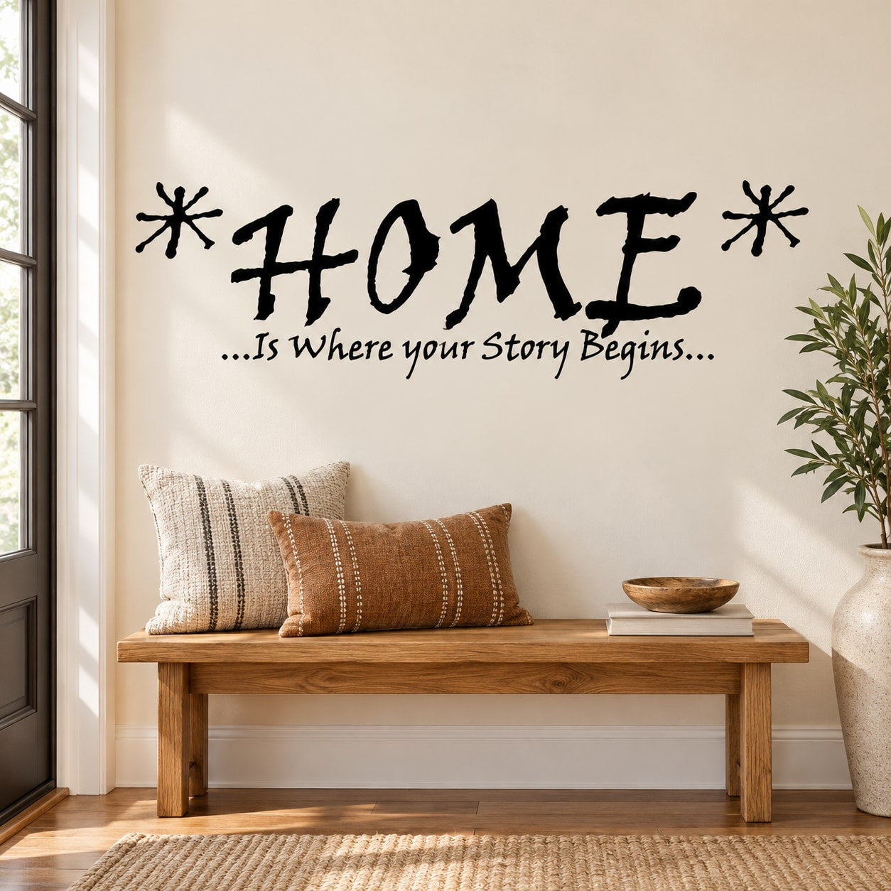 HOME quote wall decal with large HOME letters and "...is where your Story Begins..."