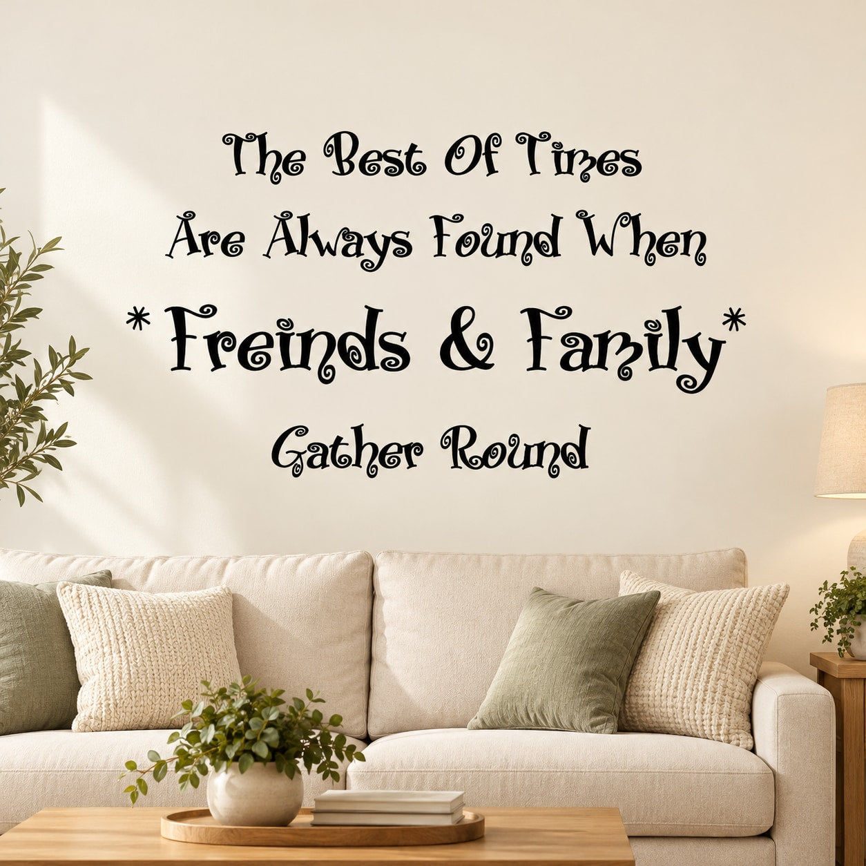 Wall decal with decorative script text: 'The Best of Times Are Always Found'