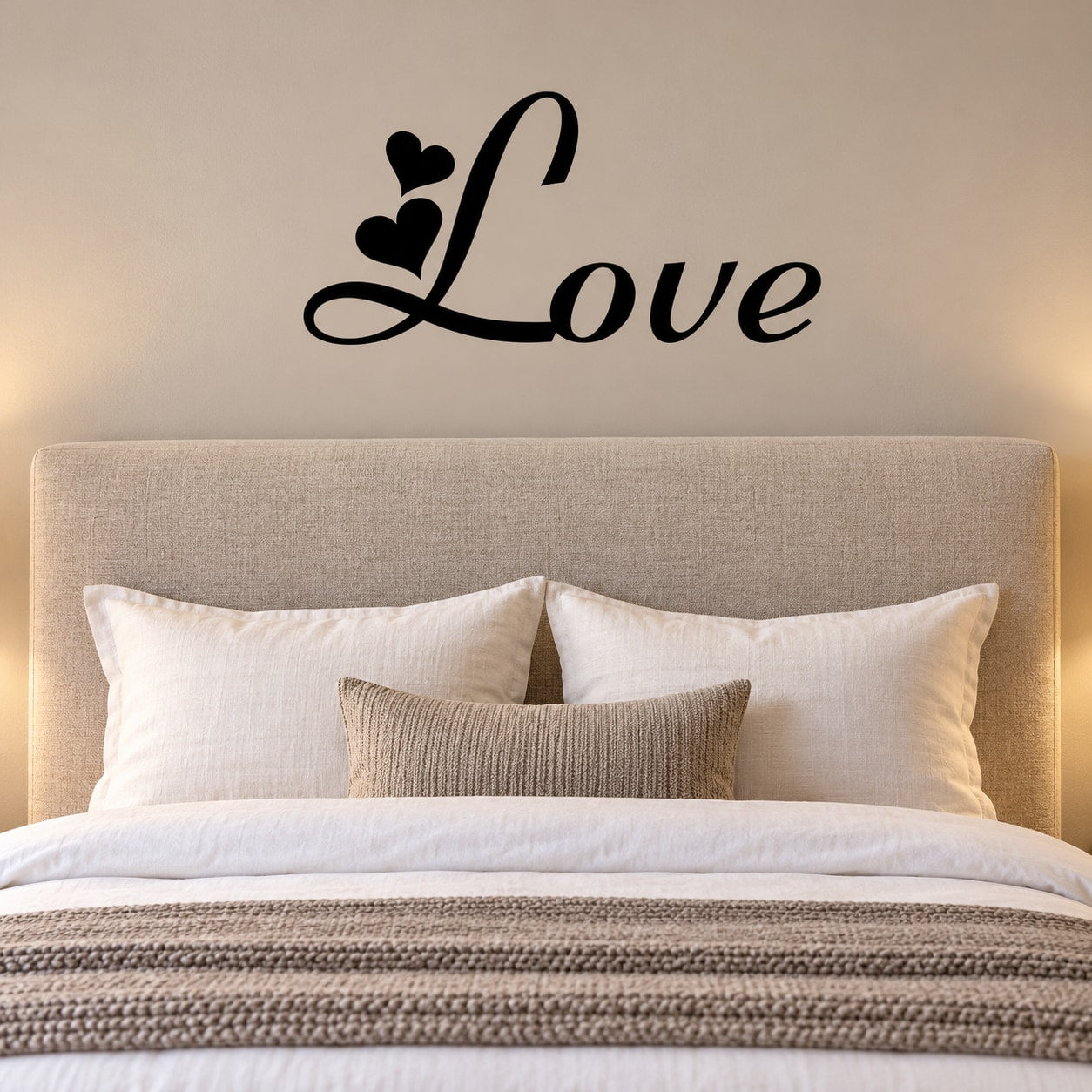 Love decal in black cursive with heart accent above the letter L