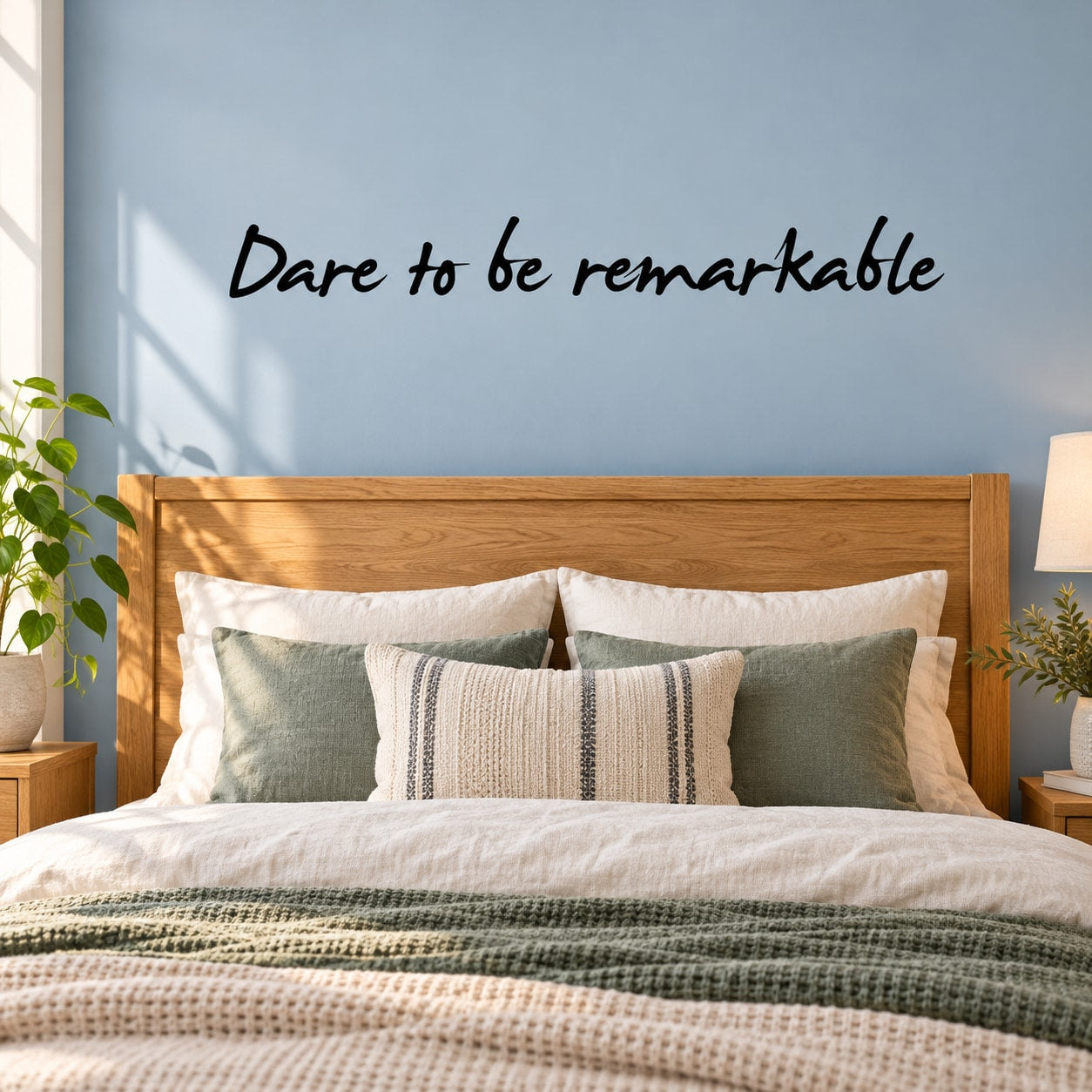 Wall decal with script text 'Dare to be remarkable'