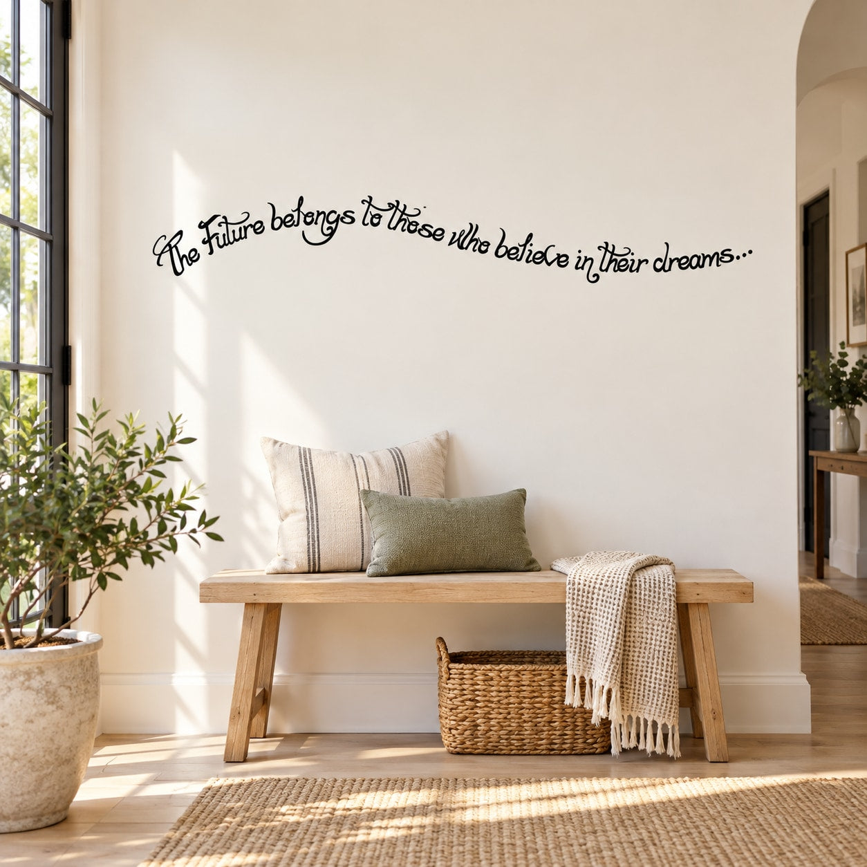 Wall decal with cursive inspirational quote lettering for the wall
