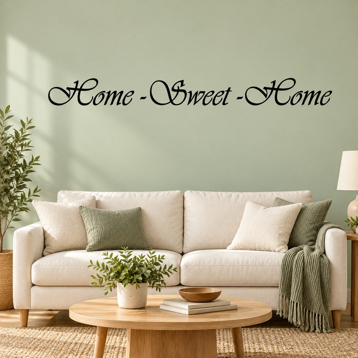 'Home-Sweet-Home' wall decal in elegant script.