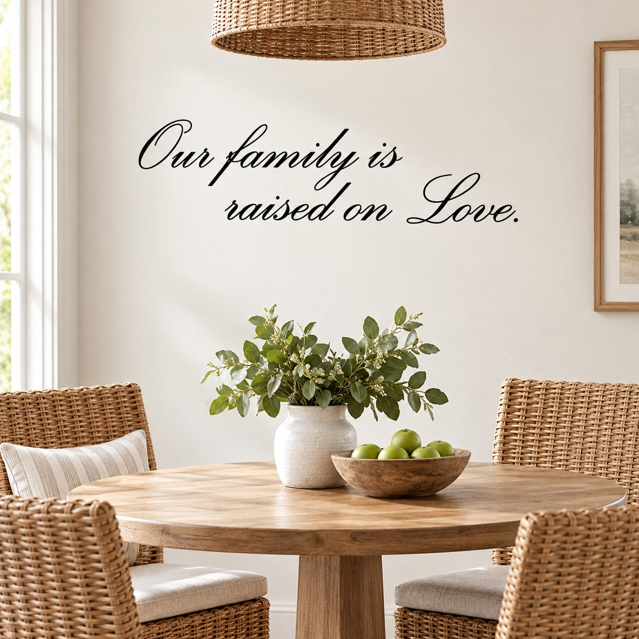 Family wall decal: Our family is raised on Love, with green leaves
