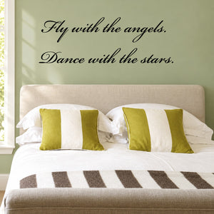 Cursive wall decal text: “Fly with the angels” and “Dance with the stars”