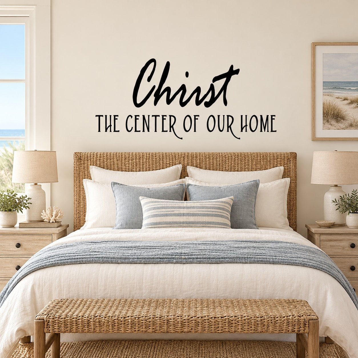 Christ is the center of our home Decal — illustrative vinyl decal application mockup. Surrounding objects are not included.