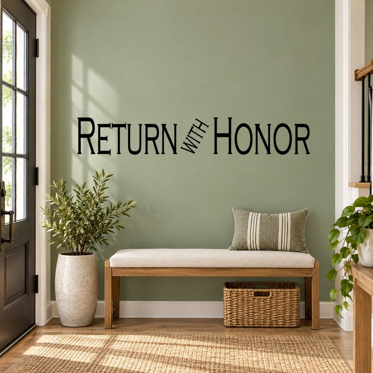 Return With Honor wall decal with black lettering on light background
