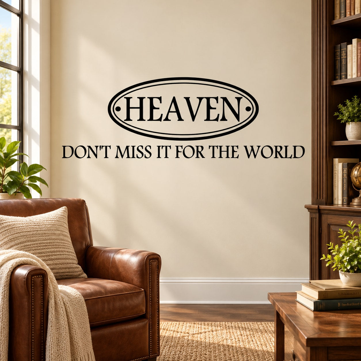 Heaven wall decal: oval HEAVEN logo with “DON'T MISS IT FOR THE WORLD” text