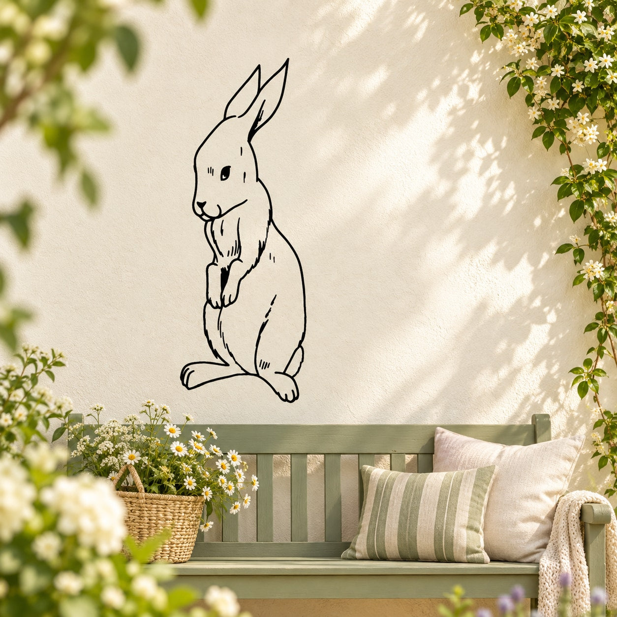 Standing rabbit decal with a black outline illustration