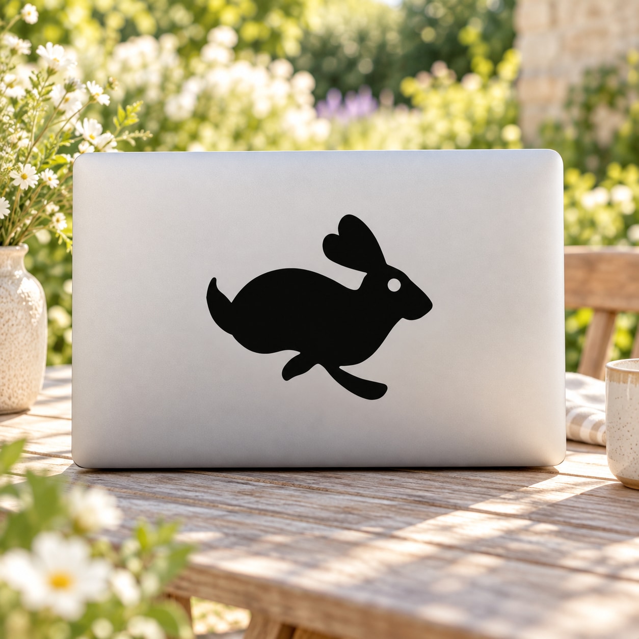 Black rabbit silhouette decal for laptop