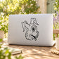 Rabbit head decal with black line-art face and ears