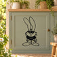 Black rabbit face and paws wall decal for furniture doors