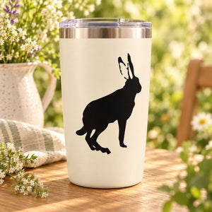 Rabbit decal on a white tumbler