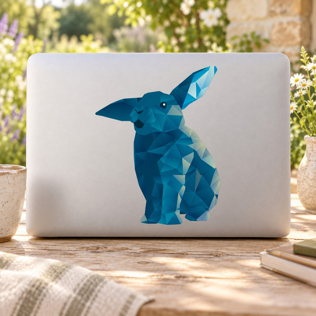 Blue geometric rabbit origami sticker