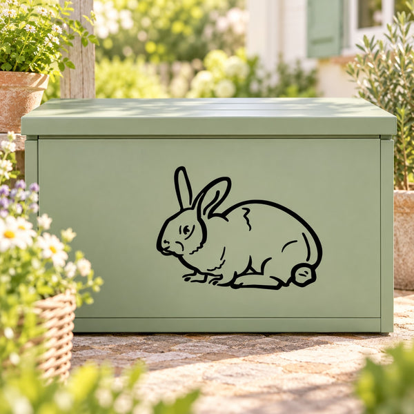 Calm rabbit wall decal, black line art of sleeping bunny on light surface