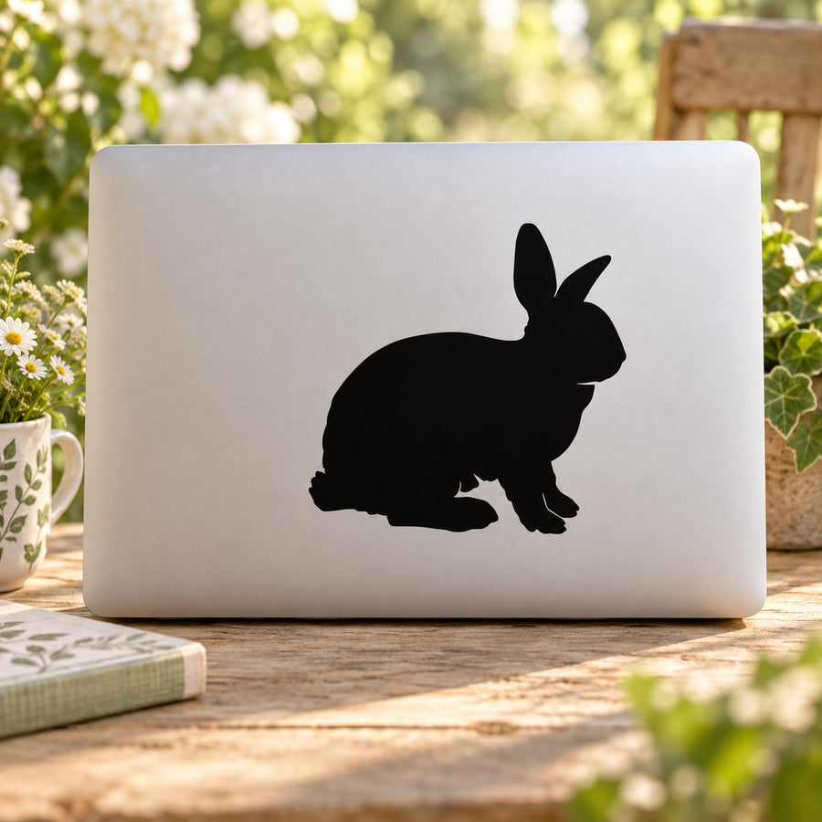 Rabbit silhouette decal, black rabbit on light background, single-sticker design