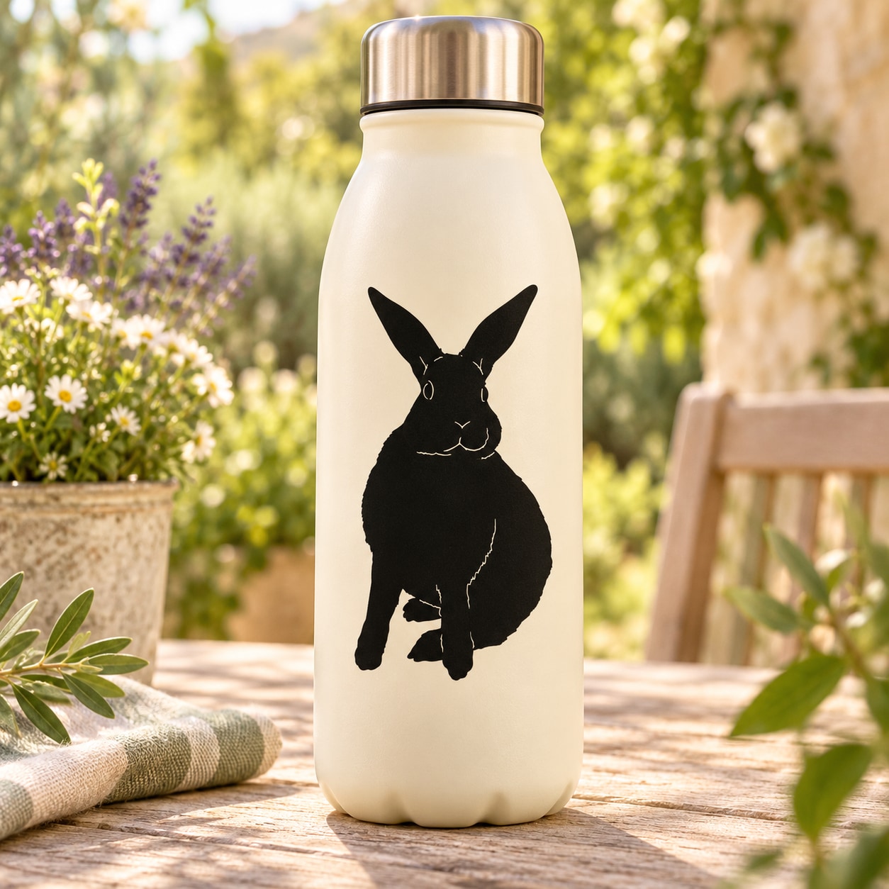 Black rabbit decal sticker on light bottle