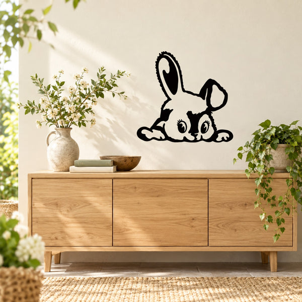 Black rabbit wall decal with cartoon sitting pose
