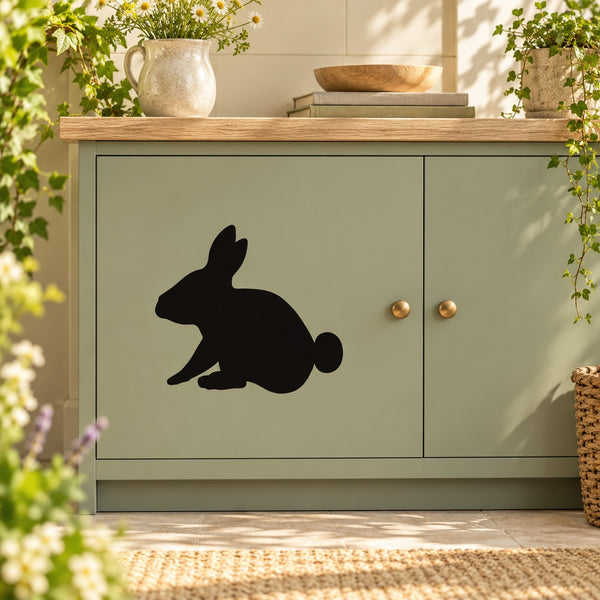 Black rabbit silhouette wall decal with seated pose