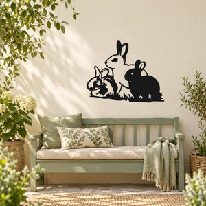 Rabbit family silhouette wall decal with three black rabbits