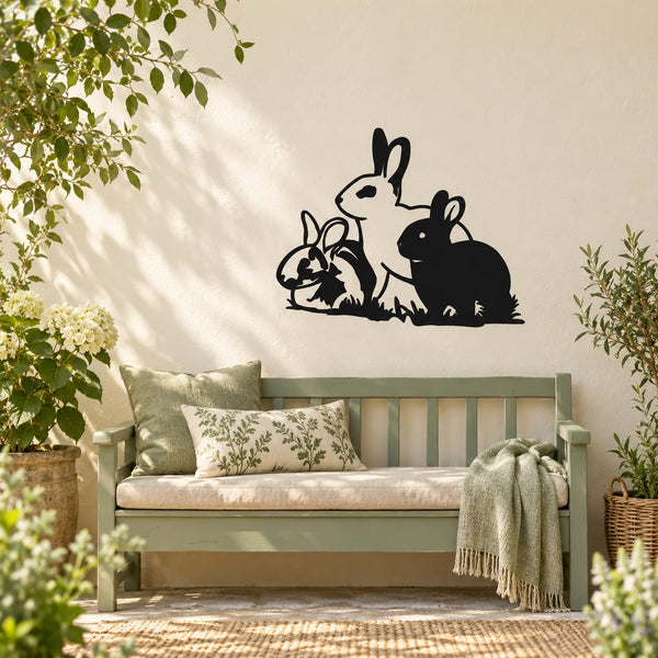 Rabbit family silhouette wall decal with three black rabbits