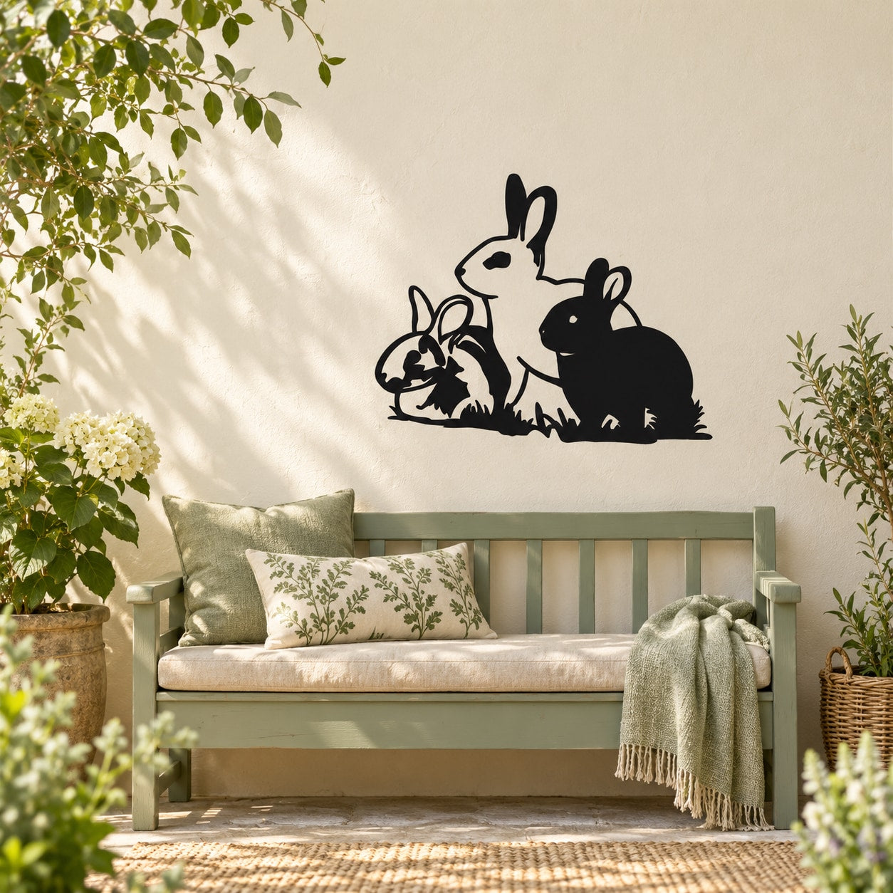 Rabbit family silhouette wall decal with three black rabbits