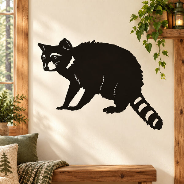 Raccoon sitting wall decal with black design