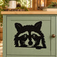 Raccoon peeking wall decal with black and white raccoon face