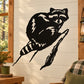 Raccoon sitting on edge wall decal, black and white illustration