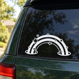 White rainbow decal with stars for car window