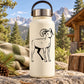 Ram decal graphic on cream insulated water bottle with black outline