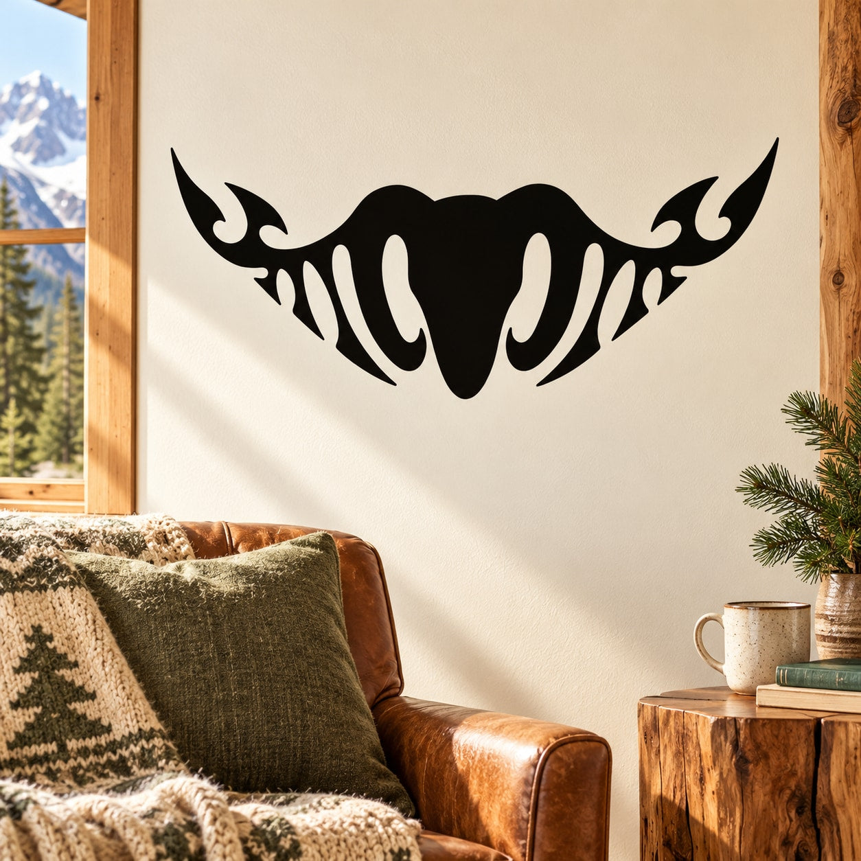 Ram head wall decal with bold black graphic strokes