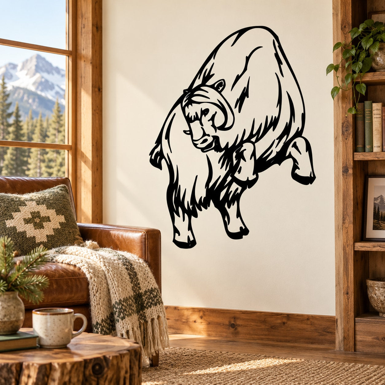 Jumping mountain goat vinyl decal with bold black outline and jumping stance