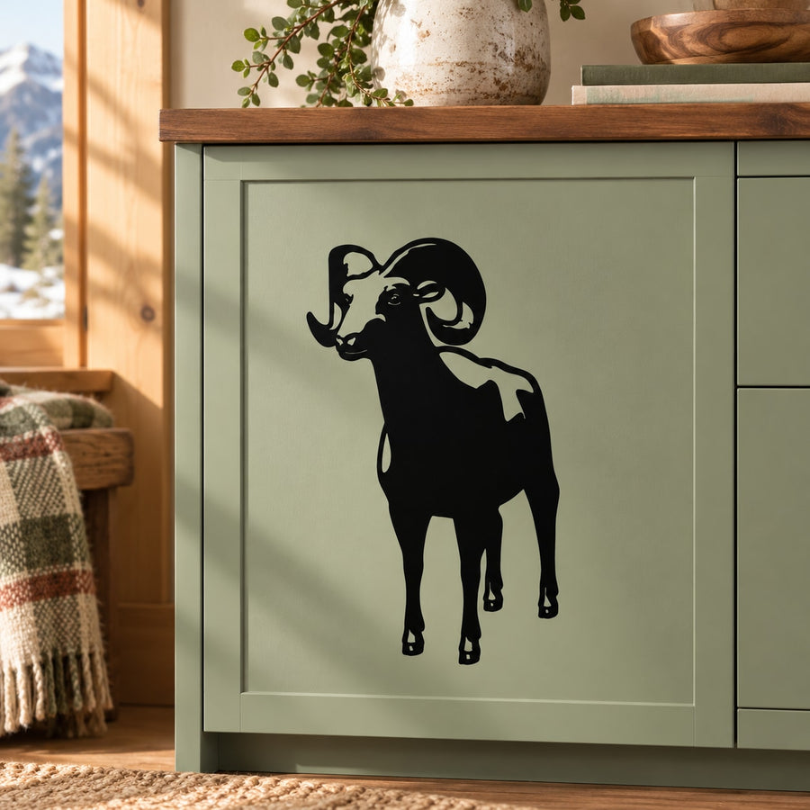 Black standing ram wall decal