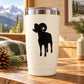 Black ram standing silhouette decal on white tumbler