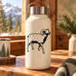 Walking ram decal sticker, black line-art ram on a white bottle