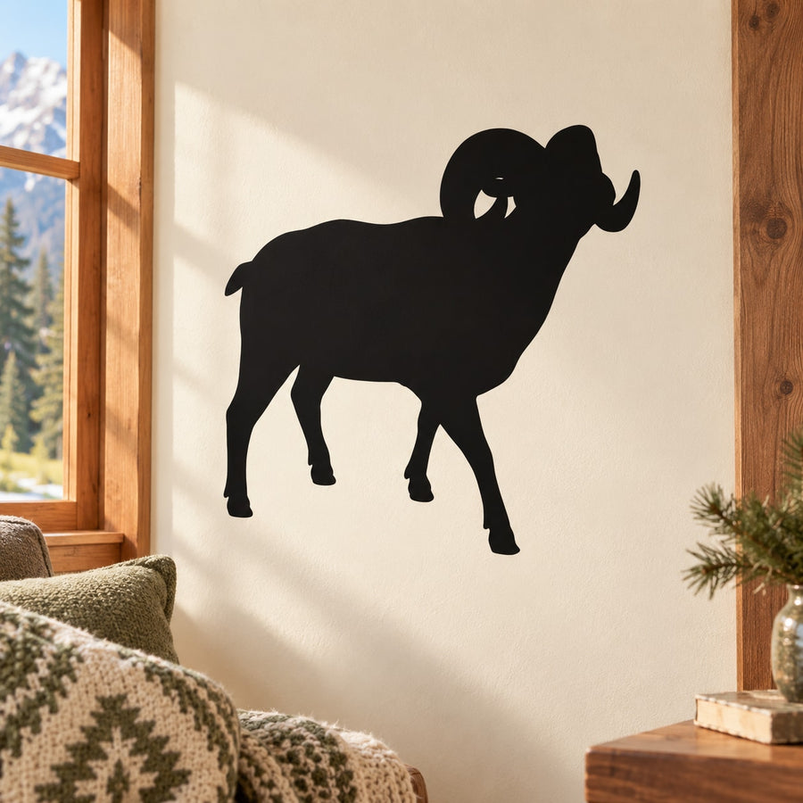 Walking ram silhouette wall decal, black vinyl outline