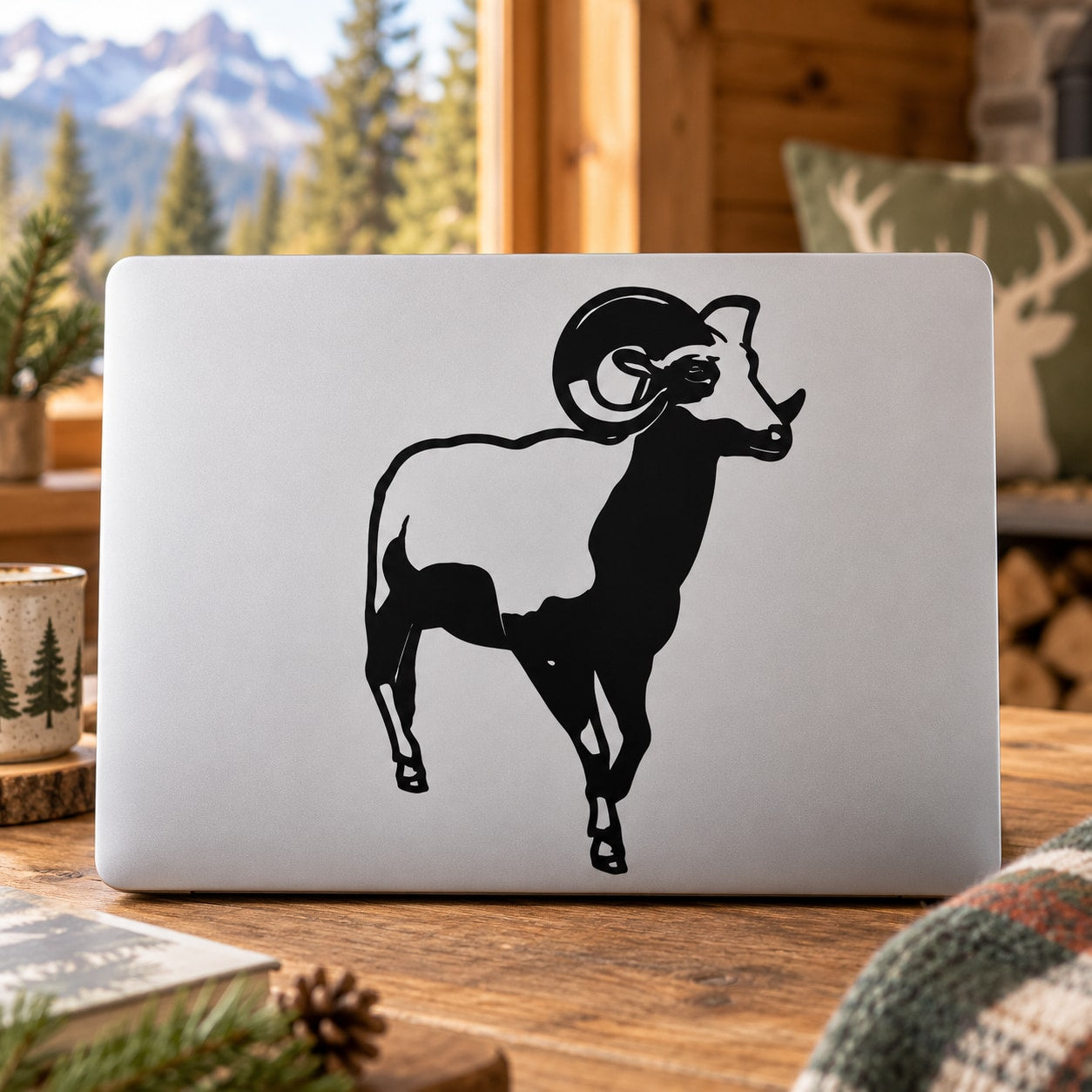 Ram strolling decal featuring a black ram silhouette on a light background