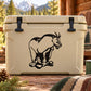 Black mountain goat watching decal on tan surface, single outdoor graphic