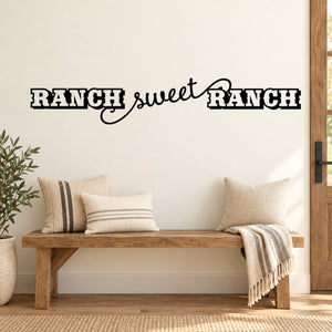 Black wall decal reading 'RANCH sweet RANCH' in bold outlined letters