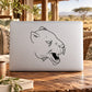 Snarling cat head decal in black line art with bold mouth detail