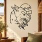 Werewolf howling and moon wall decal, black line art.