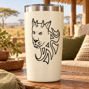 Black horned wild cat head line-art decal