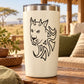 Black horned wild cat head line-art decal
