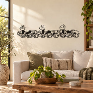 Celtic cat decal with connected line-art cats in black