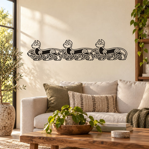 Celtic cat decal with connected line-art cats in black