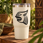 Aztec cat decal with bold black cat face graphic on white tumbler