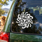 White interlocking circle dog decal for car window