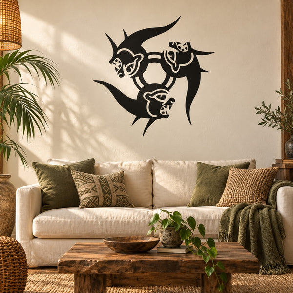 Black three-head evil spirit decal with ornate tribal shapes