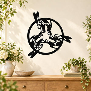 Black circular rabbit interlocking decal with multiple rabbits inside the ring